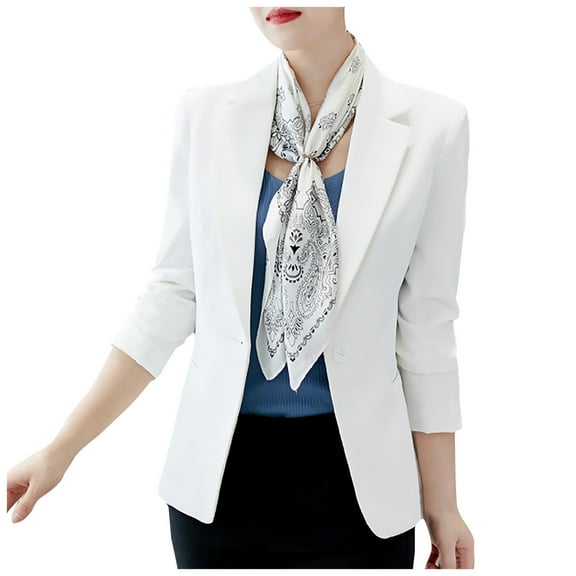 YDFCWXW Women's Casual Blazer Long Sleeve - Stylish Autumn Jacket Loose Fit Office Trench Coat White, L
