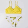 thumbnail image 3 of Guiexla 2 Pcs/Set Swimwear Set Solid Color Bra Leaf Print Quick Dry Soft Summer Bikini Set for Beach, 3 of 8