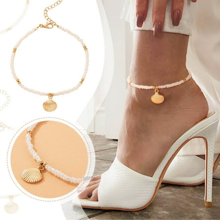 

Boho Single Layer Anklets For Women Pearl Seashell Streaming Pendant Foot Chains Beach Bracelet Anklets