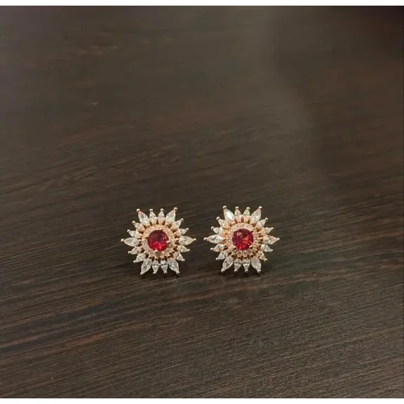 2Ct Round Cut Halo Lab Created Red Ruby Stud Earrings 14k Yellow Gold Plated