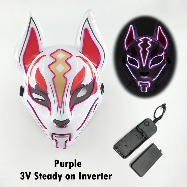 Máscara facial brillante para fiesta de Halloween, personaje de Anime japonés, ropa Led, máscara facial de zorro para fiestas