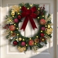 thumbnail image 2 of Yastouay 24" Pre-lit Christmas Wreath with Bow, Artificial Pine Wreath with Red Balls for Xmas Decor, 2 of 11
