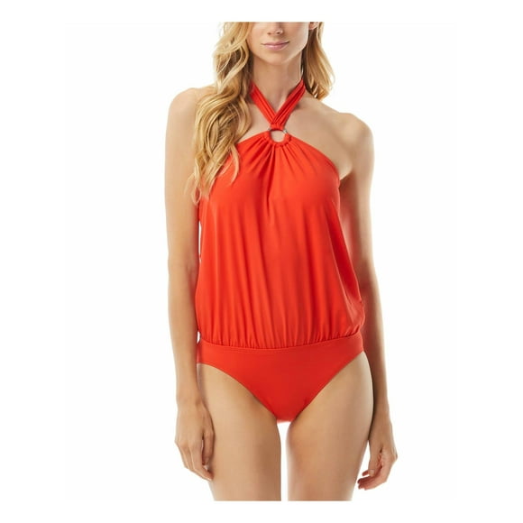 Michael Michael Kors Women's Orange Stretch Blouson Lined Full Coverage Tie Halter One Piece Swimsuit 6