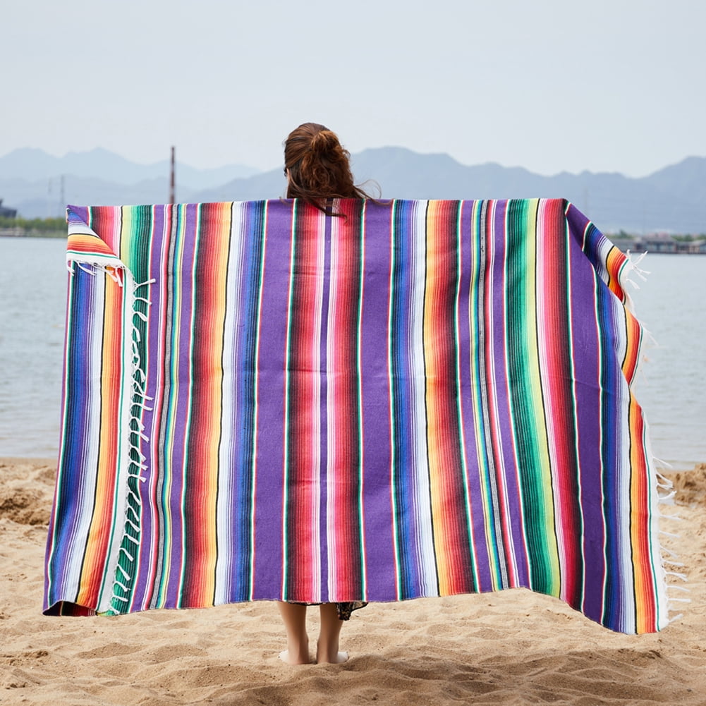 Mexican Indian Style Handmade Rainbow Colour Hanging Tapestry Beach Picnic Blanket