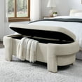 thumbnail image 3 of PORKISS 51” Storage Ottoman Bench, Linen Upholstered Long Storage Bench with Large Storage Space, Modern Foam End of Bed Seat for Living Room, Bedroom, Entryway, Beige, 3 of 10