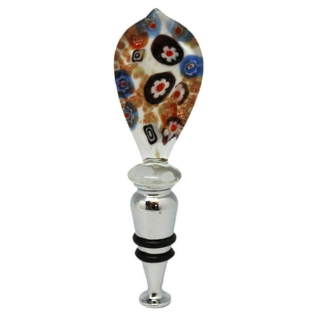 Glass Wine Stopper - Ornamental Glass Wine Stopper - Hand Blown Glass Stopper (Clear Flower Swirl)