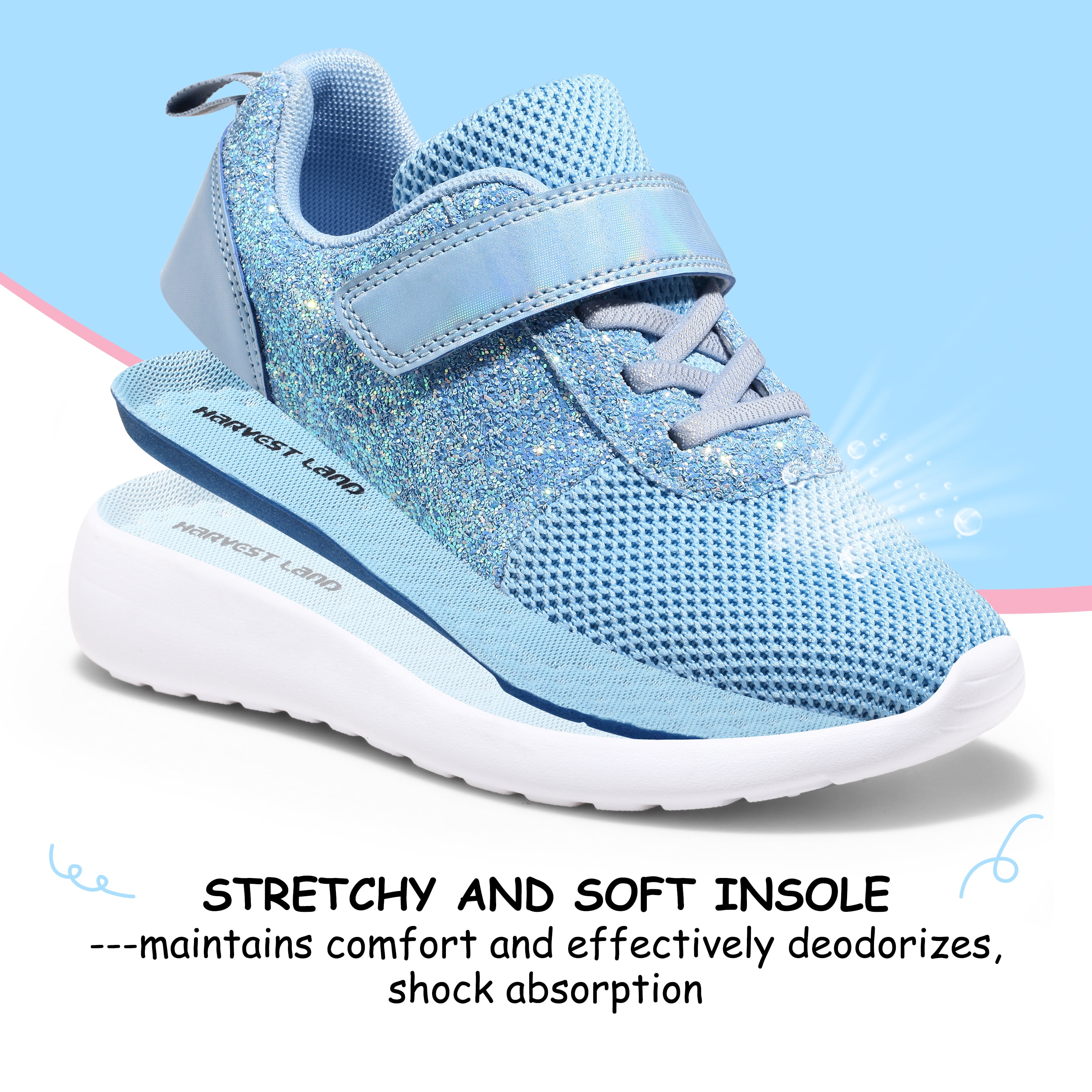 HARVEST LAND Girls Glitter Sneakers Slip-on Athletic Tennis Shoes for Boys Toddler Little/Big Kids