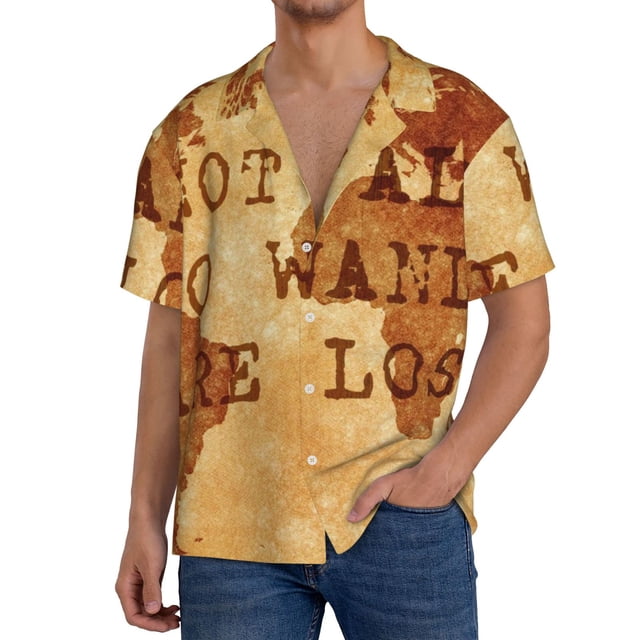 Balery Not All Those Who Wander Are Lost2 Camisa Casual de Manga Corta con Botones para Hombre, Texturizada, Estilo Cubano, para Playa, Verano-4X-Large