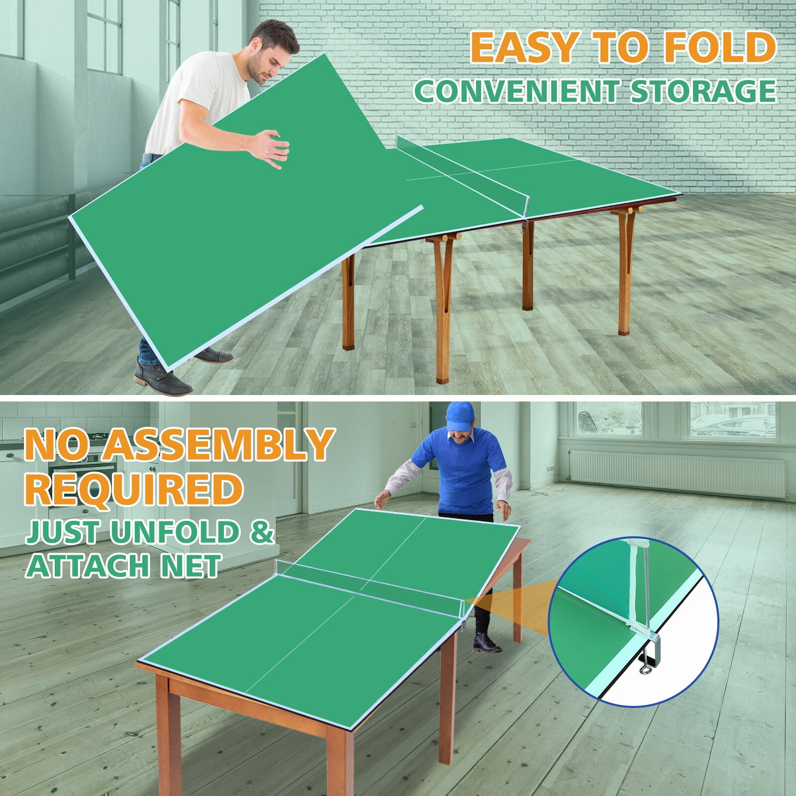 7x4ft Green Ping Pong Table Top - 12mm MDF Foldable Conversion Top with Net for Indoor Table Tennis Games