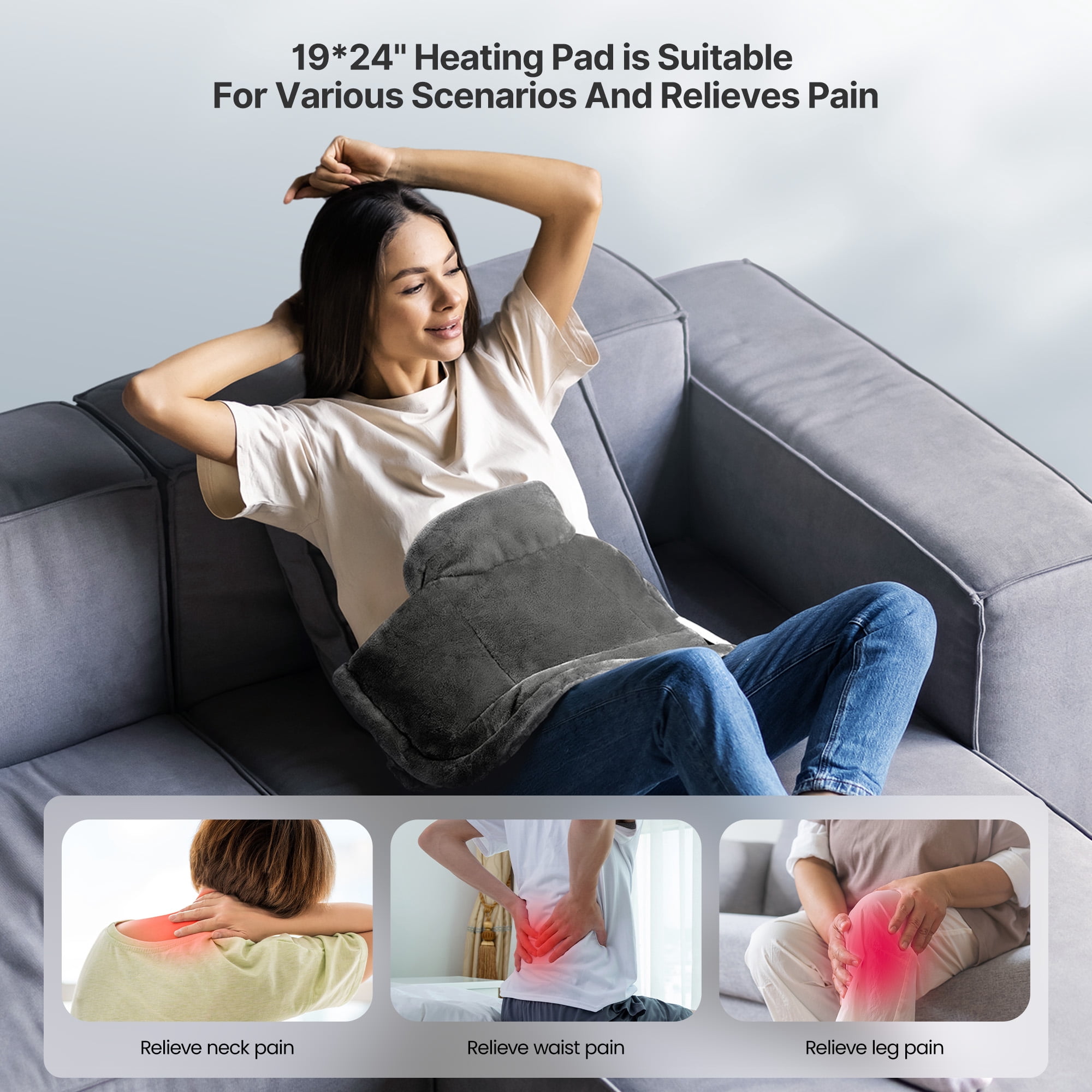 RENPHO Extra Large Heating Pad for Shoulders Neck and Back, 9 Temperature Settings, FSA HSA Eligible, 19"x 24", Gifts for Women Men, Mother's Day, Gray