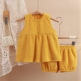 thumbnail image 2 of TAIAOJING Toddler Girls Summer Outfit 2 Piece Baby Dress Set New Solid Color Comfortable Double Cardigan Pajamas Home Wear Two Sets Summer Outfits 4-5 Years, 2 of 3