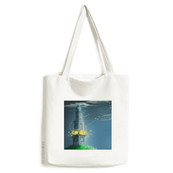Silent Night Lighthouse Fuying Painting Tote Canvas Bag Shopping Satchel Casual Handbag