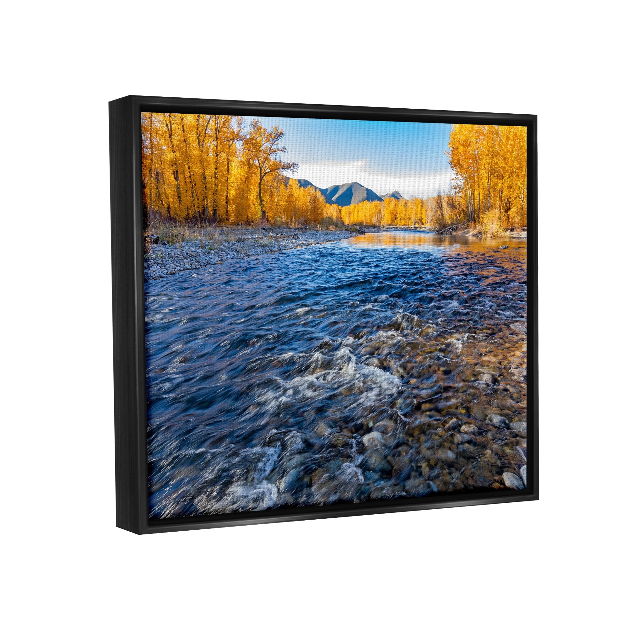 Stupell Industries Serene Babbling Brook Foliage Surrounding Lake Water Photograph Jet Black Floating Framed Canvas Print Wall Art, Design by Steve Smith