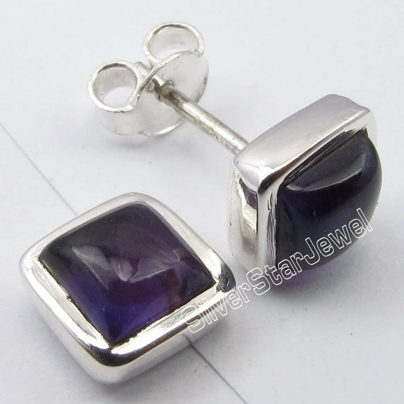 SilverStarJewel .925 Sterling Silver Purple Amethyst Studs Earrings 0.8 CM Combined Shipping