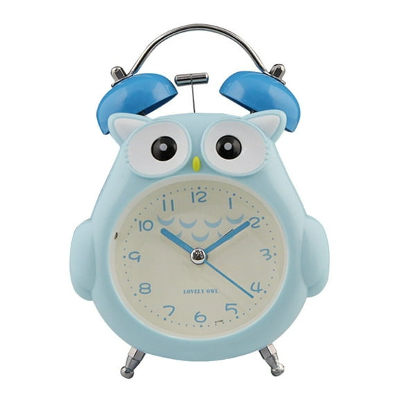 Reloj despertador creativo con diseño de búho, de plástico, silencioso, con luz nocturna, para decoración del hogar, de escritorio, para dormitorio de estudiantes y niños, sin pilas (azul).