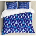 thumbnail image 1 of Winter Duvet Cover Set Queen Size, Snowflakes and Silhouettes of Christmas Pine Trees Sweet Christmas, Decorative 3 Piece Bedding Set with 2 Pillow Shams, Violet Blue Pale Blue White, by Ambesonne, 1 of 3
