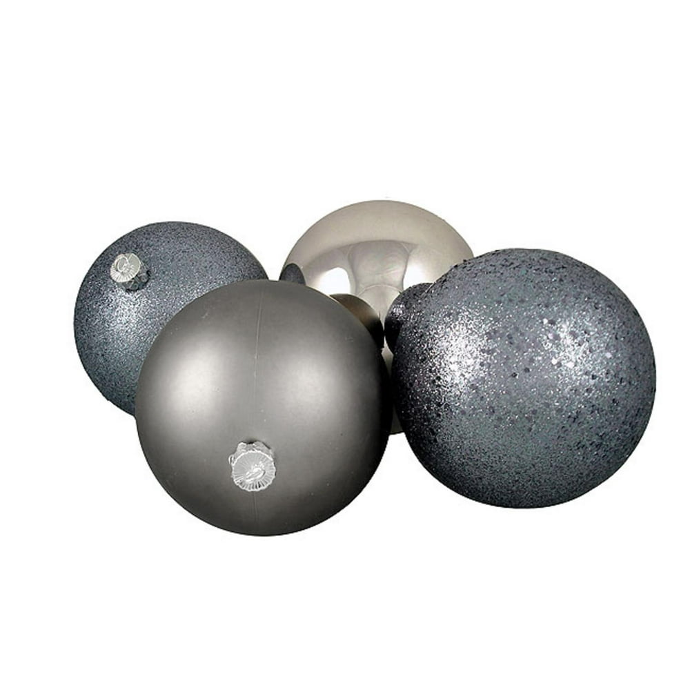 4ct Light Gunmetal Gray Shatterproof 4Finish Christmas Ball Ornaments