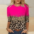 thumbnail image 2 of Pompotops T-shirt Mode Femme Imprimé Léopard Ample Manches 3/4 Col Rond Haut Décontracté Liquidation, 2 of 5
