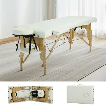 Dkelincs Portable Massage Table Folding Lash Bed 73"L Adjustable Massage Bed with Face Cradle & Carry Case, 350 lbs Capacity for Esthetician Beauty Tattoo Spa, Cream