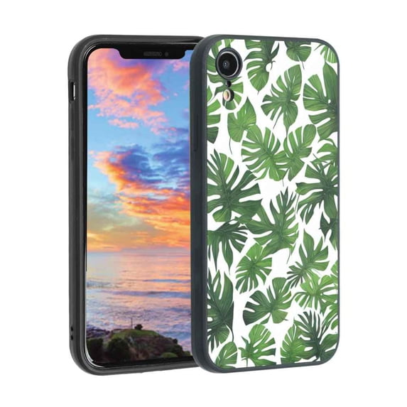 Compatible with iPhone XR Phone Case, Tropical-Leaves-17 Case Men Women, Flexible Silicone Shockproof Case for iPhone XR