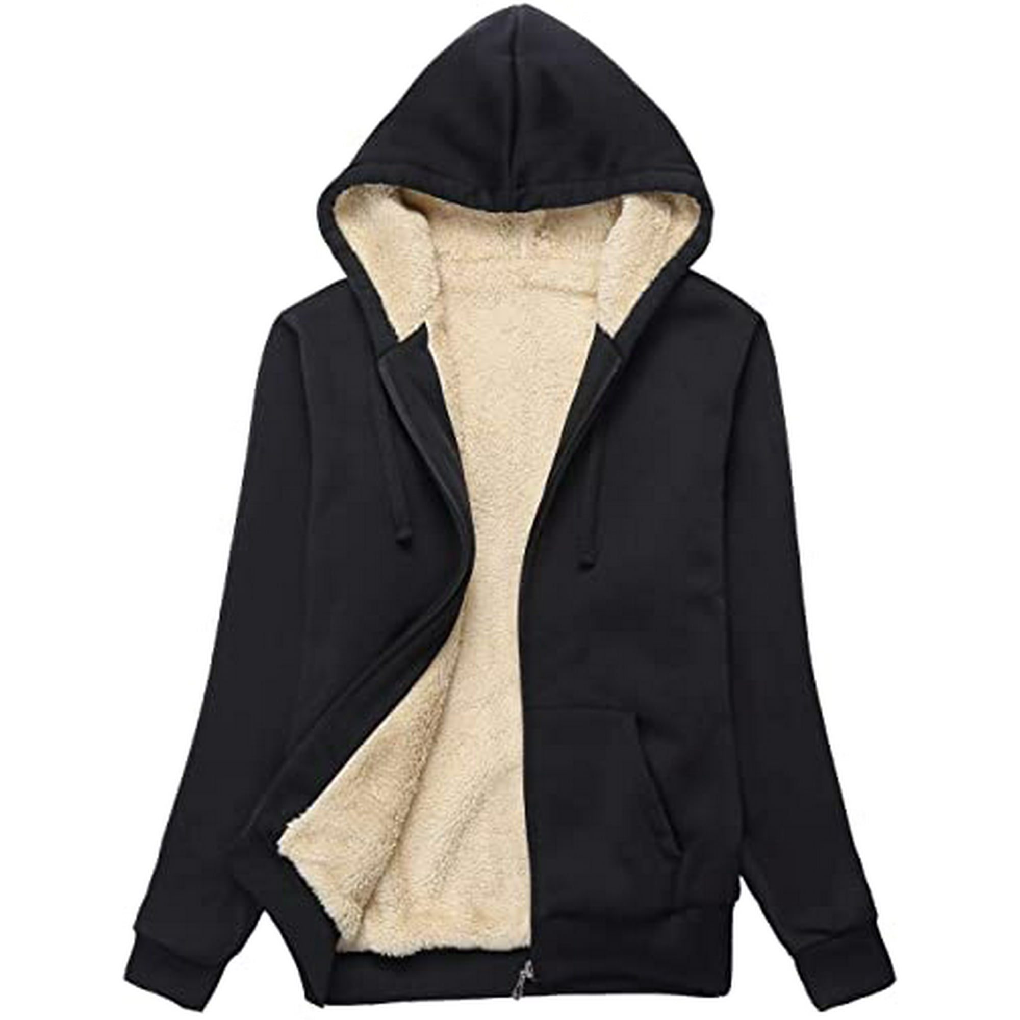 Womens Winter Fleece Jacket Coat Sherpa Lined Full Zip Up Hoodie Sweatshirt  with Pocket,M,Black | Walmart Canada