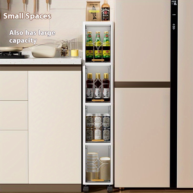 XHSGX 7.87" Slim Bathroom Storage Cabinet with Clear Doors, 4-Tier Tall Narrow Storage Cabinet for Small Space, Rolling Slim Storage Organizer, Easy Assembly, White