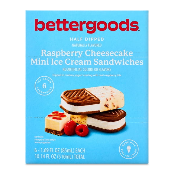 bettergoods Half Dipped Raspberry Cheesecake Mini Ice Cream Sandwiches, 1.69 fl oz, 6 Count