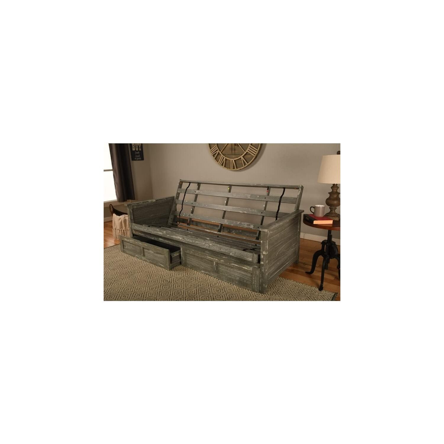Kodiak Furniture Lexington Storage Futon in Weathered Gray w/ Rain Mattress