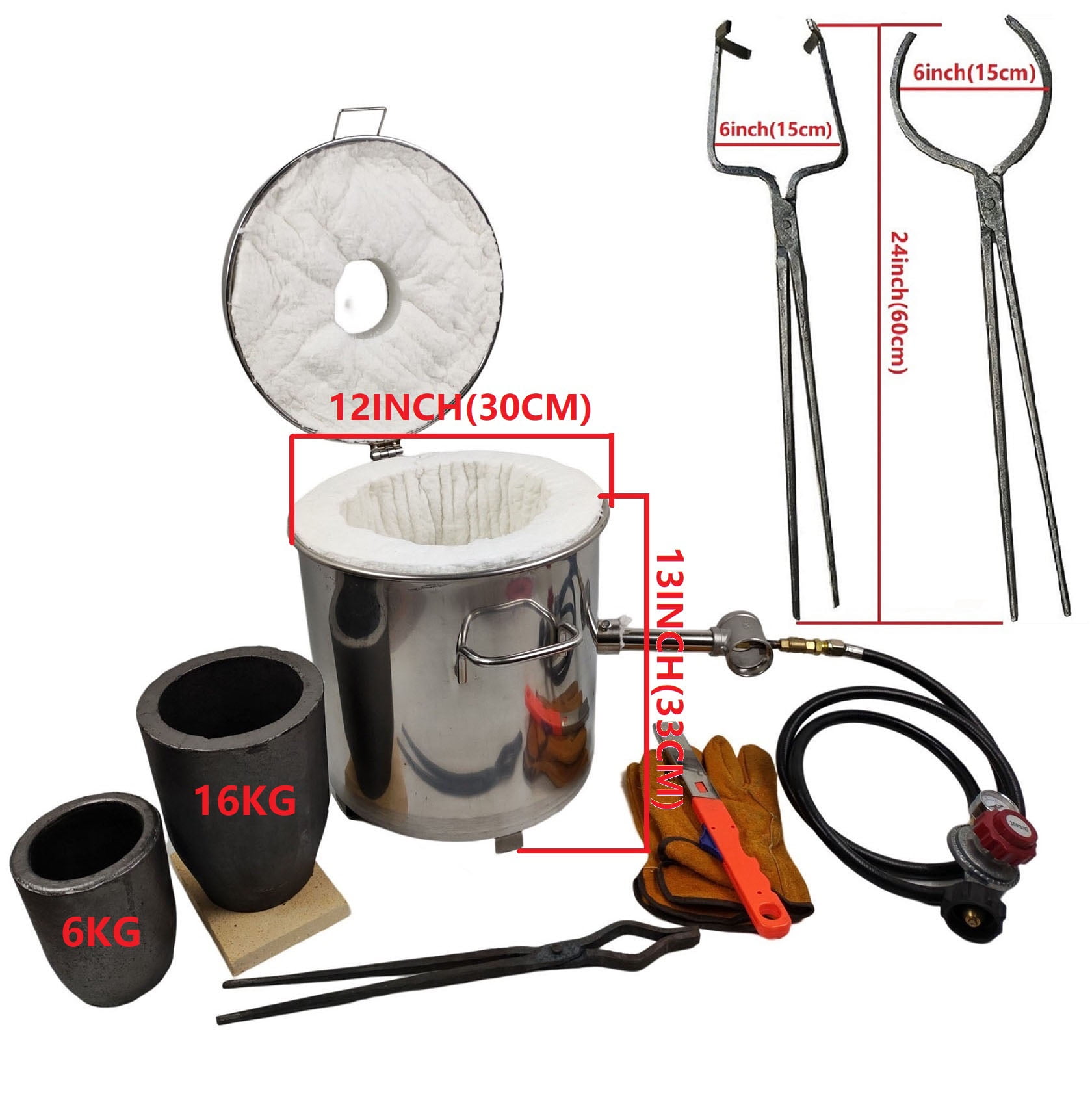 LSMIITH 16kg Gas Metal Melting Furnace with Pouring and Lifting Crucible Tongs, Foundry Furnace with Casting Tools for Melting Metals Copper Brass Aluminum Gold