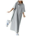 thumbnail image 1 of Vestido camiseta holgado informal de manga corta liso para mujer - Algodón lavable, versátil para primavera/verano, 1 of 4