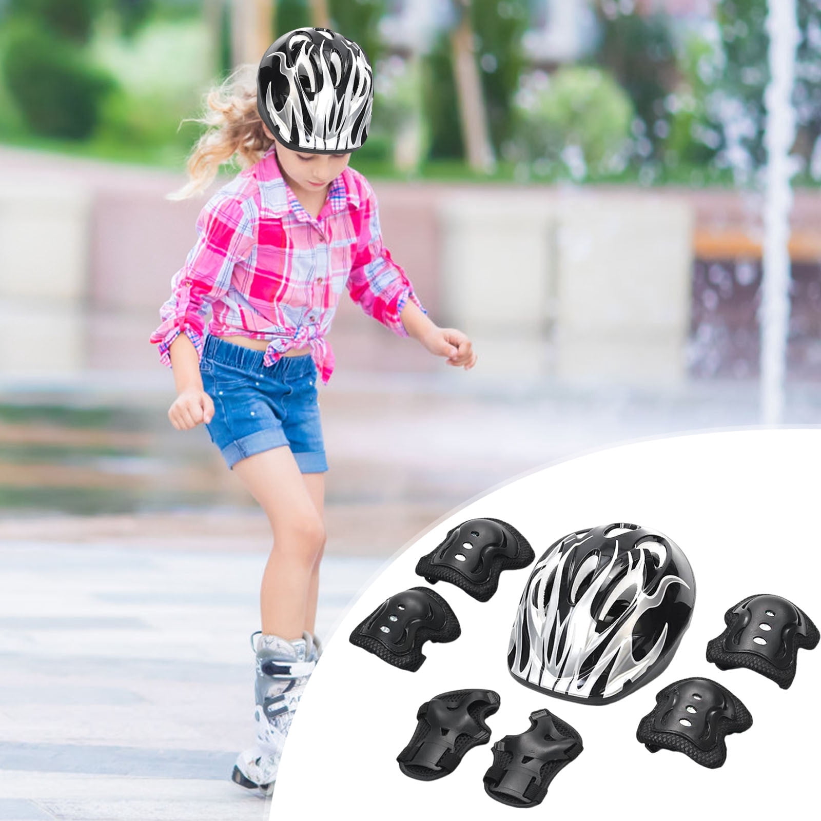 Moocorvic 7Pcs Kids Bike Helmet Set Toddler Helmets 2-4 Years, Helmet for Kids 3-5 Skateboard Knee Pads Adjustable Wrist Guards Bike Helmets for Sport(Black)