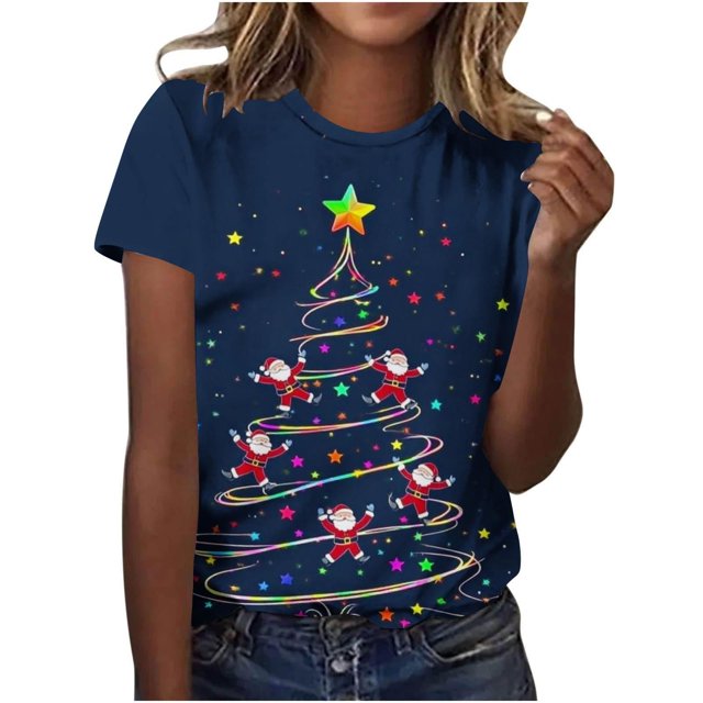 Chandails de Noël pour Femmes - Manches Courtes, Col Rond, Coupe Ample - Parfaits pour un Usage Quotidien Décontracté