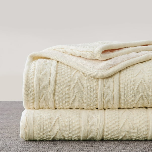 Manta Longhui para ropa de cama tejida con cable, color sherpa, color crema, 150 x 200 cm