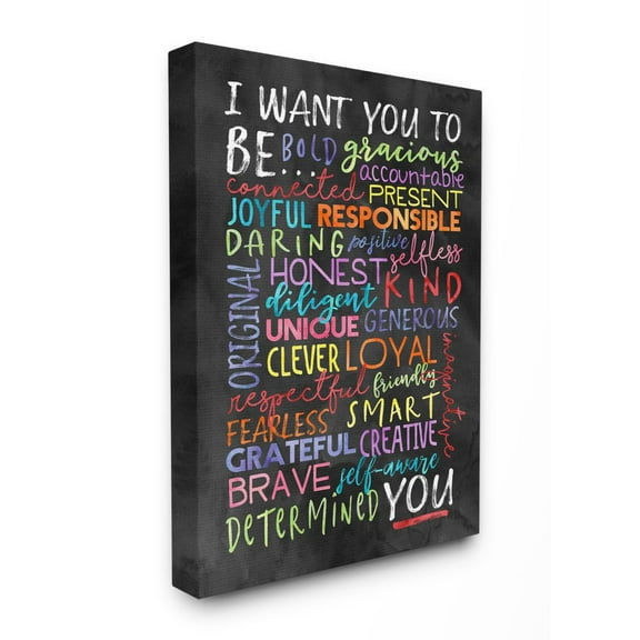 Stupell Industries I Want You To Be You Inspirational Phrases Colorful Black Word Design Canvas Wall Art by Erica Billups