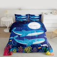thumbnail image 3 of Manfei Blue Ocean Whale Queen Comforter Set for Kid, Cartoon Marine Animal Bedding Sets, Underwater World Theme Reversible Bedding Comforter Set, Luxury Bedroom Decor, 3pcs, 3 of 9