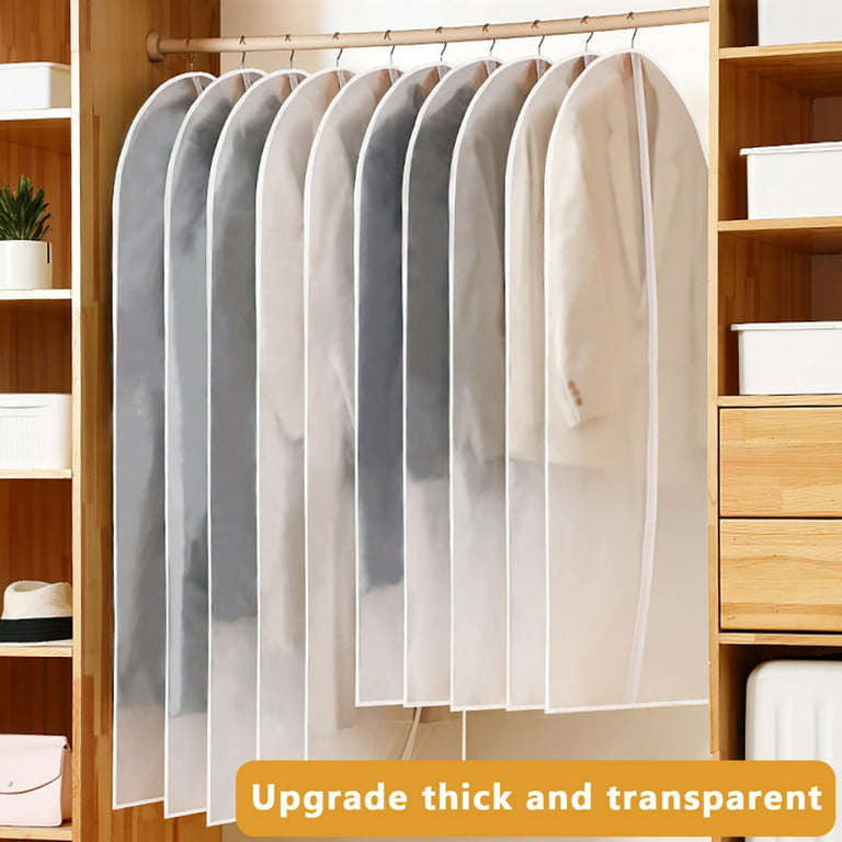 Garment Bags, Clear Moth Proof Suits Cover for Hanging Clothes Closet Storage Travel, Plastic Protector for Coat, Jacket, Sweater, Shirts, 23.6 inch x
