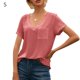 thumbnail image 1 of Camiseta con cuello en V Blusa de verano Color sólido Manga corta Mujer suelta Top, S, Rojo Vogacara AP001219-05, 1 of 7