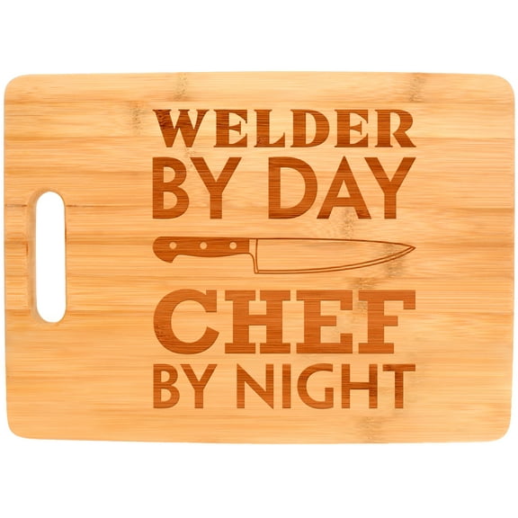 ThisWear Gift for Welder By Day Chef By Night Welding Big Rectangle Bamboo Cutting Board