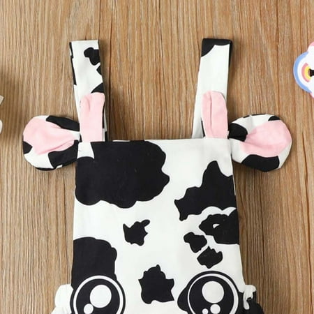 

NECHOLOGY Boys Girls Sleeveless Deer Cartoon Dairy Cow Prints Romper Backless Clothes 2t Dance Leotard Childrenscostume Black 12-18 Months