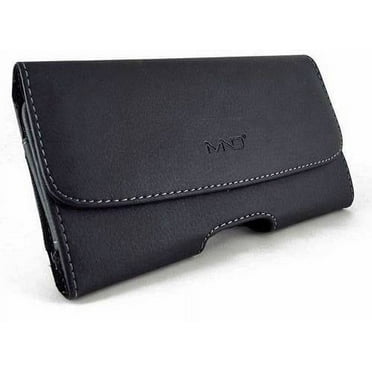 Premium Leather Pouch Holster Belt Case for Apple iPhone 11, iPhone XR  w/ Clip / Loops (Size Fits Phone w/ a Slim Case on) - Black