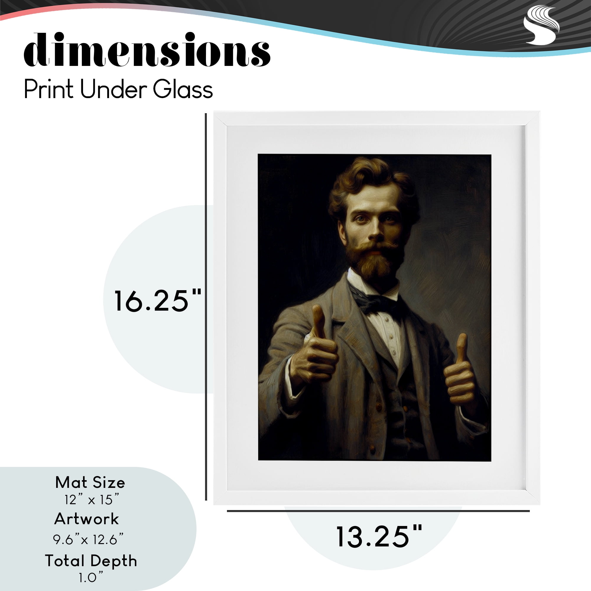 Funny Thumbs Up Gentleman White Framed Print Under Glass, design by Lettered and Lined
