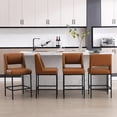 thumbnail image 4 of Zesthouse Counter Height Bar Stools Set of 4, Upholstered Modern Bar Stools with Hollow Back and Metal Legs, 26.4" Faux Leather Counter Height Barstool for Kitchen Island, Brown, 4 of 14