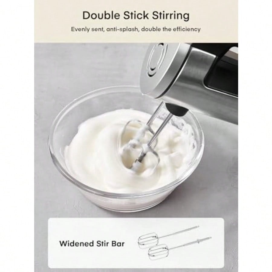 Hand Mixer Electric Handheld 6 Speed and Turbo Electric Mixer 300W Handheld Mixer with 2 Stainless Steel Whisk and 2 Dough Hook for Whipping Mixing Cookies Brownie Cakes Dough Batters Silver