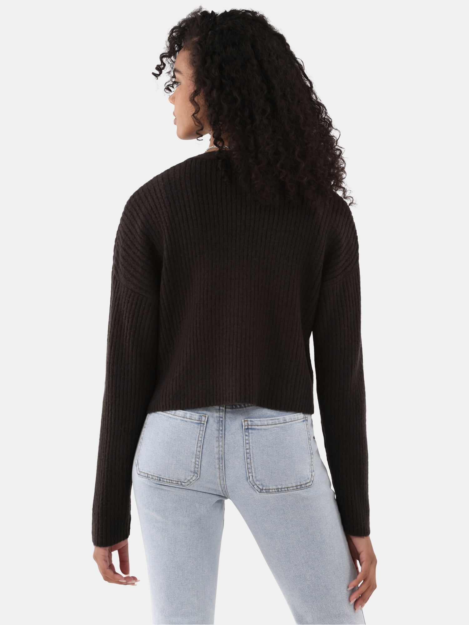 Button Front Ribbed Cardigan Sweater, Midweight, Women's - image 3