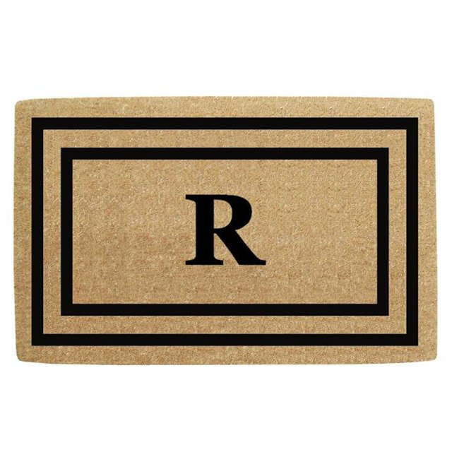 Nedia Home O2044R 22 x 36 Po Mince Double Cadre Photo Résistant Tapis de Porte de Coco & 44; Monogramme R - Noir