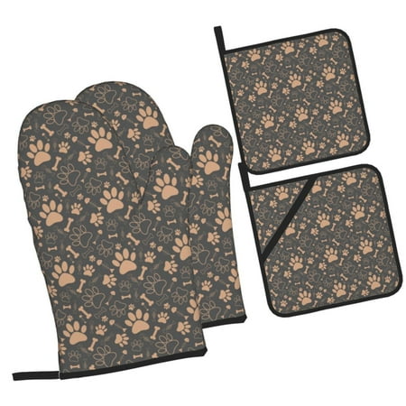 

Daiia Animal Paw Pattern Oven Mitts and Pot Holders 4 pcs Set High Heat Resistant 500 Degree Extra Thicken Long Kitchen Cotton Oven Glove