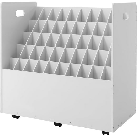 50 Slots Blueprint Storage Rack, Mobile Roll File Cart Construction Plan Holders Poster Storage Cabinet with Wheels, Map Storage Organizer, Roll Files Storage for Office and Home (White, 50 Slots)