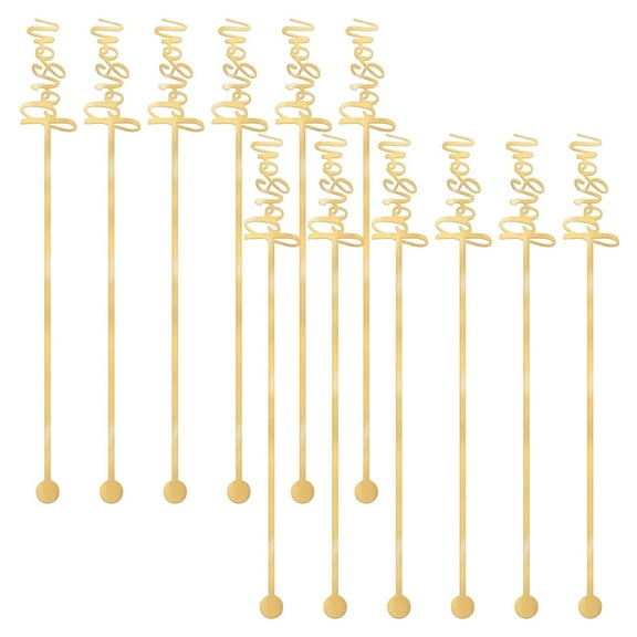 Metallic Gold "Poison" Drink Stirrers – 12 Pack Reusable Plastic Cocktail Swizzle Sticks for Halloween Parties & Spooky Events