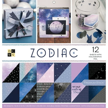 UPC: 0611356111335 | DCWV Double-Sided Cardstock Stack 12 X12  36/Pkg Zodiac  12 W/Holographic Foil