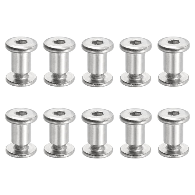 Uxcell Tornillos Hexagonales de Chicago, Puntos de Unión, Tornillos de Conexión, Tuercas para Reparación de Álbumes de Cuero, Cinturones M6 x 10 mm 10